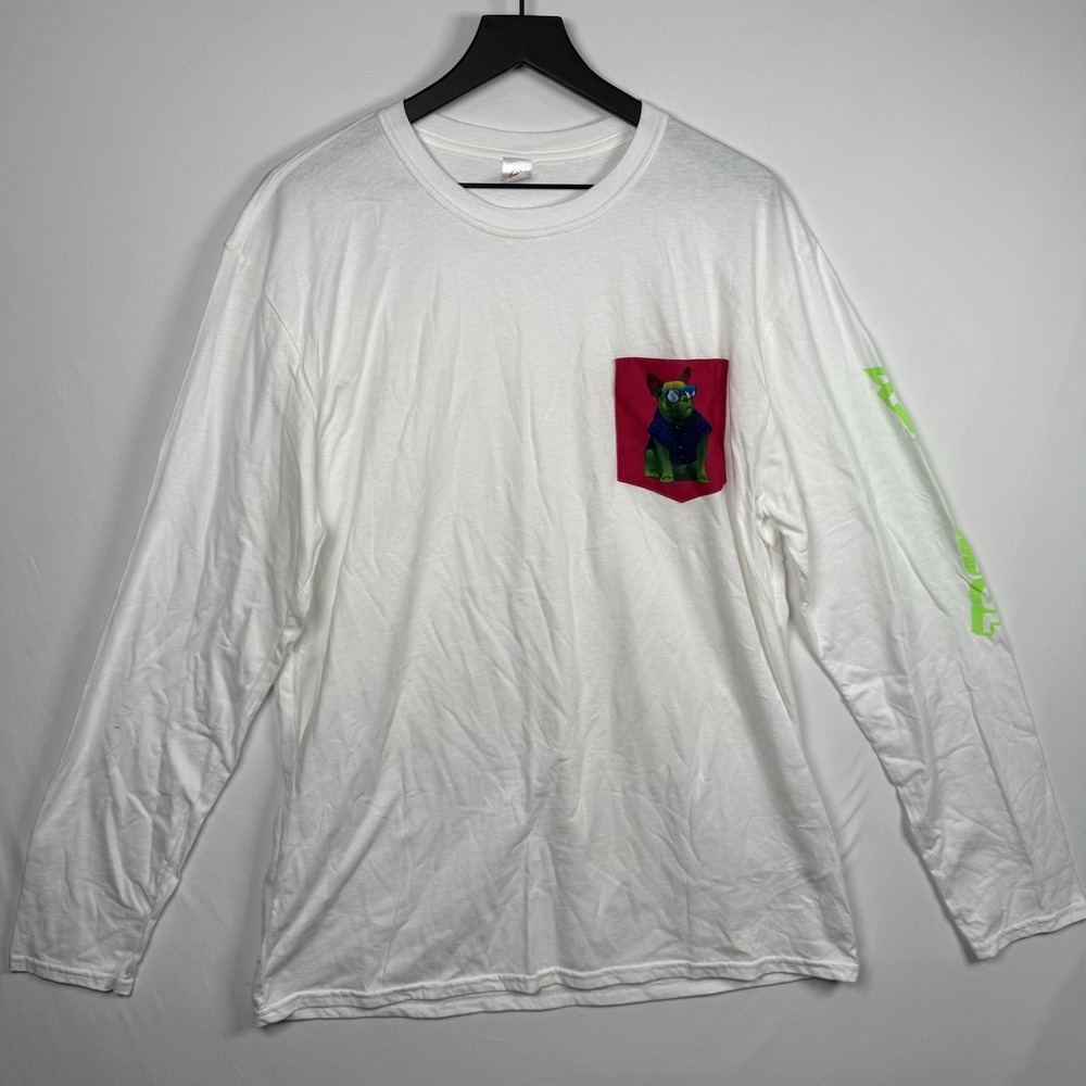 Keystone Light Long Sleeve Pocket TShirt White Pink Dog KEYLIGHTFUL NWOT XL Read